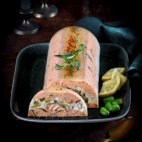 Bûche saumon, fèves...